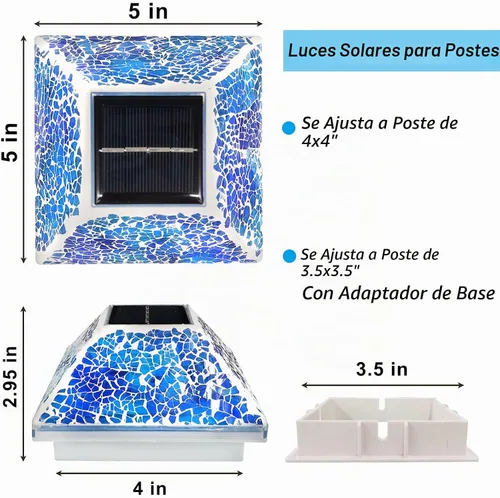 Vista 2 de SUNNYPARK 2PK Luces solares para postes con tapa de mosaico al aire libre para postes de 4x4, 3.5x3.5, lámpara de valla de cubierta de vidrio