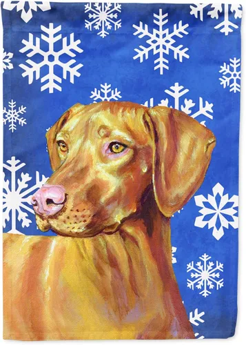 Vista 190 de Caroline's Treasures SC9374GF Bulldog English Snow flakes Holiday Garden Flag Buzón Bandera decorativa para patio exterior, patio, obras de arte