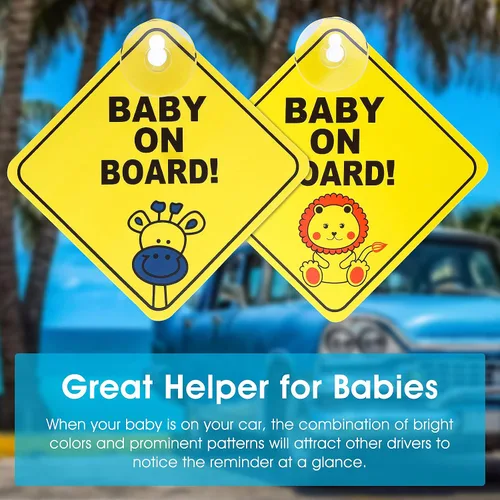 Vista 3 de TIESOME 2 calcomanías de advertencia para automóvil de bebé a bordo, con ventosas, calcomanías reutilizables para niños pequeños a bordo