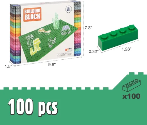 Vista 4 de Juego de ladrillos de construcción clásicos, 100 piezas de bloques de construcción básicos de 1 x 4, juguetes de construcción creativos STEM