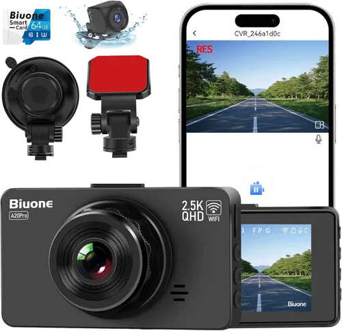 Vista 14 de Cámara frontal para automóvil con WiFi integrado y control de aplicación, cámara de tablero 4K con tarjeta gratuita de 32 GB, cámara de tablero