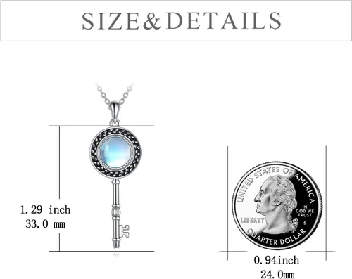 Vista 4 de TIGER RIDER Collar giratorio de piedra lunar con llave de plata esterlina 925 regalos de joyería, Plata esterlina