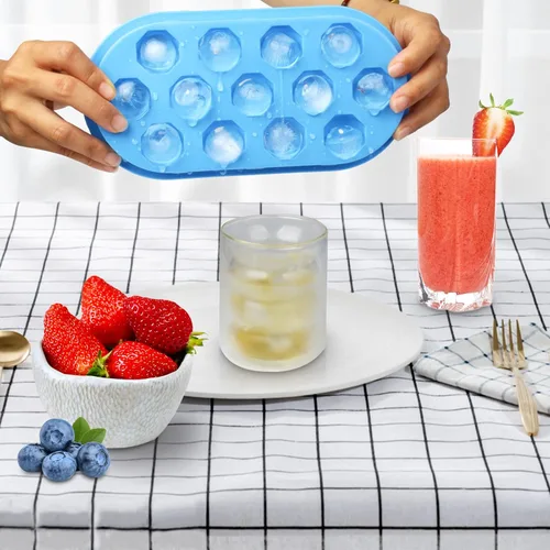 Vista 5 de Moldes y bandejas para cubitos de hielo, 13 bandejas de cubitos de hielo de malla con tapas para pequeños moldes de cubitos de hielo para una fácil