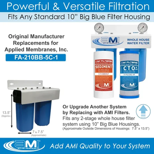 Vista 3 de APPLIED MEMBRANES INC. Juego de cartuchos de filtro de repuesto para filtro de agua para toda la casa, 2 filtros de sedimentos y bloques de carbono