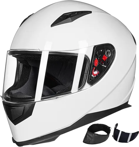 Vista 13 de ILM - Casco integral para motocicleta y bicicleta urbana, con bufanda de invierno extraíble, 2 viseras, modelo aprobado por DOT JK313 2-Azul