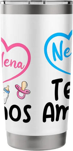 Vista 2 de Nene o Nena Te Amamos Spanish Mexican Gender Reveal - Vaso aislado de acero inoxidable a juego Blanco