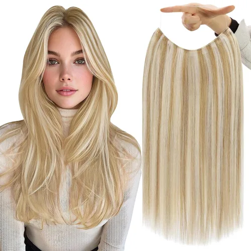 Vista 63 de Fshine - Extensiones de cabello con hilo invisible de 12 pulgadas, color rubio ceniza con reflejos de rubio decolorado, pieza de cabello humano real