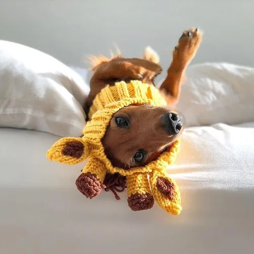 Vista 7 de Zoo Snoods Vestido de Jirafa - Redecilla tejida para perros con cubreorejas para mascotas, cubierta cálida para el cuello para Halloween e invierno