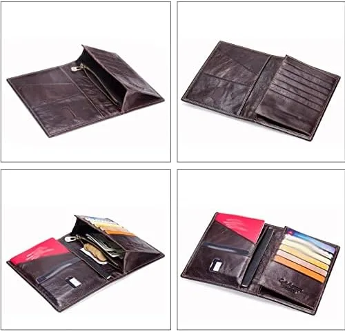 Vista 6 de ZHUHW - Cartera casual de piel auténtica para hombre, soporte para fotos, pasaporte, tarjetero para pasaporte de viaje, con bolsillo con cremallera