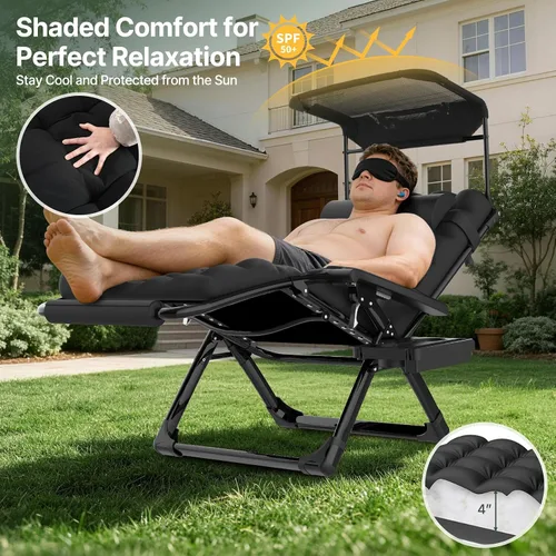 Vista 3 de Suteck Zero Gravity Chair with Canopy, 29In XL Oversized Lounge Chairs 29inch Black With Canopy