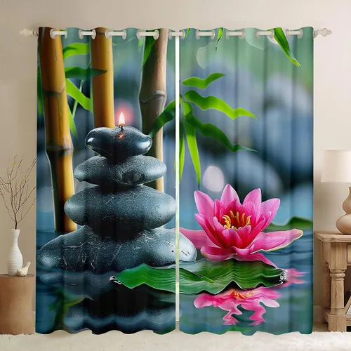 Vista 10 de Cortinas con piedras zen, cortinas de bambú para ventana de velas para niños, niñas, adolescentes, cortinas de tratamiento de ventanas de spa
