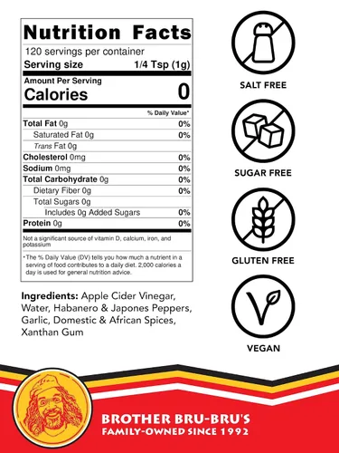 Vista 2 de Brother Bru-Bru's Salsa picante africana, sin sal, sin azúcar, vegana, habanero y especias africanas, 5 onzas (paquete de 1)