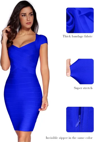 Vista 6 de Meilun - Vestido estilo vendaje, con cuello cuadrado, al cuerpo, vestido de fiesta, para mujer