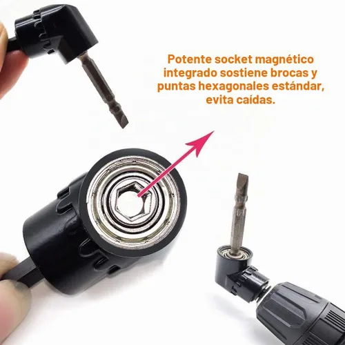 Vista 4 de 2 adaptadores de taladro de ángulo recto negro de 105 grados y destornillador hexagonal de 1/4 pulgadas extensión de soporte de broca en ángulo