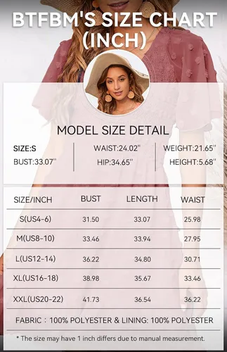 Vista 5 de BTFBM - Vestido casual de manga corta con cuello en V para mujer con lunares suizos dobladillo con volantes vestidos cortos de playa para el verano