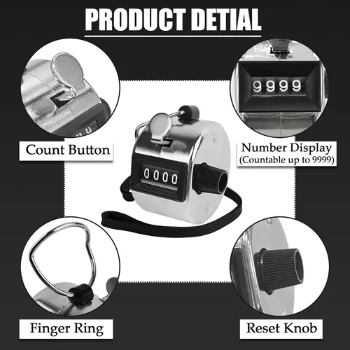 Vista 6 de GDMINLO Contador de clicker manual de metal, 4 dígitos con caja de metal, contador mecánico para entrenamiento, tejido, regazo, pesca, golf y fila