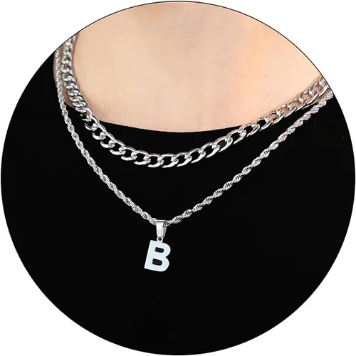 Vista 18 de SENRAN Collar con inicial en capas de la A a la Z para hombre, cadena de cuerda torcida de acero inoxidable de 18 a 20 pulgadas, dije de letra