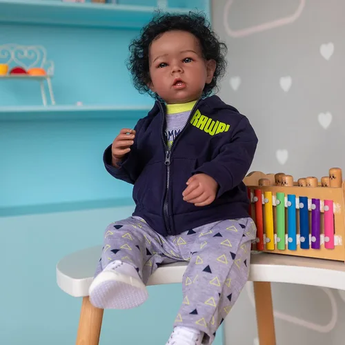 Vista 5 de iCradle Muñecas de bebé renacidas niño negro birracial afroamericano bebés recién nacidos realistas muñecas de bebé renacidas con cuerpo de silicona