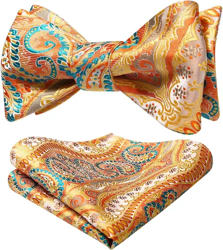 Vista 95 de HISDERN Pajaritas para hombre, corbatín de cachemira para hombre, corbata de lazo y bolsillo cuadrado, juego formal de esmoquin para boda