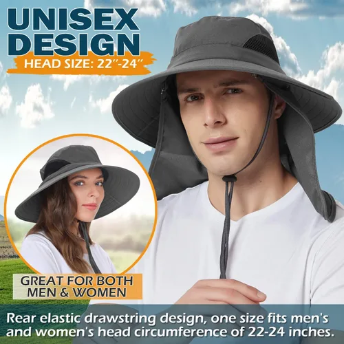 Vista 2 de EINSKEY Sun Hat with Neck Flap, UV Protection Waterproof Safari Cap Wide Brim Bucket Hat for Fishing Gardening Hiking Hunting