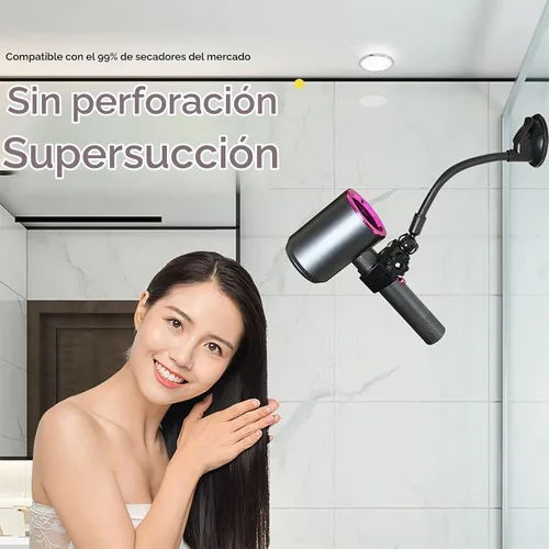 Vista 6 de LUEXBOX Soporte ajustable para secador de pelo, soporte para secadora de pelo con rotación de 360 grados con brazo posicionable y ventosa, soporte