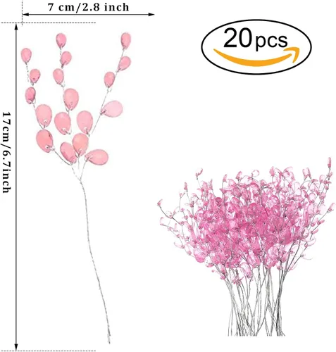 Vista 3 de LULUQUEEN 20 tallos de flores artificiales, adornos acrílicos de cristal, ramos artificiales, gotas de cuentas acrílicas, ramas de flores para bodas