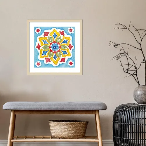 Vista 5 de Amanti Art Lienzo enmarcado para pared, 21 x 21 pulgadas, diseño de azulejos turcos IV de Cynthia Coulter, póster enmarcado para decoración