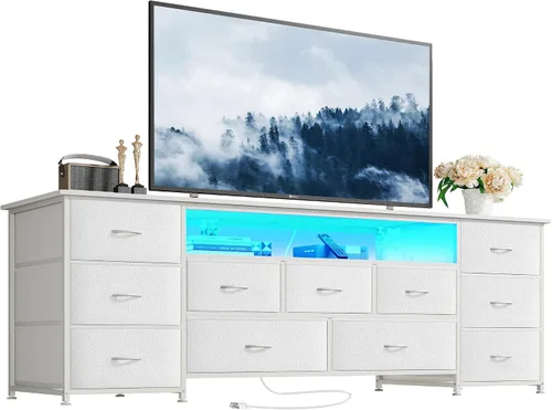 Vista 17 de Huuger Soporte de TV de 63 pulgadas para TV de 65, 70 pulgadas, cómoda larga con 11 cajones con tomas de corriente y luces LED, centro