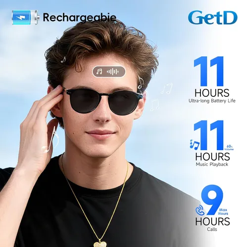 Vista 5 de GetD Lentes de acetato inteligentes AI 2026, gafas de sol Bluetooth con ChatGPT y traductor en tiempo real de 145 idiomas, lente polarizada