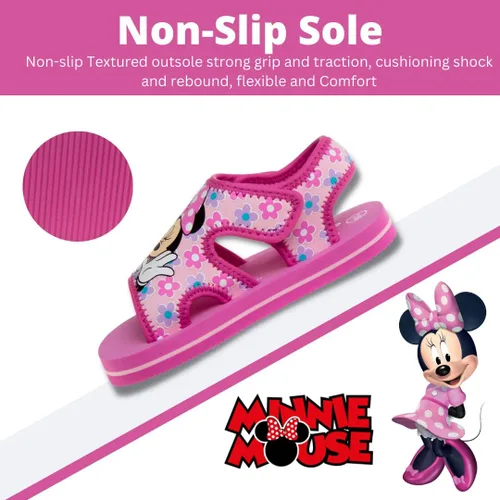 Vista 4 de Disney Sandalias de Minnie y Mickey Mouse Zapatos de verano para niños Correa ajustable para playa, puntera abierta, tobogán deportivo, atlético