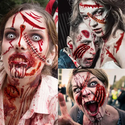 Vista 9 de VANTATY 5 hojas de tatuajes temporales 3D de Halloween Joker para hombres, mujeres y adultos, gótico, estilo de Halloween, impermeable, patrón de A