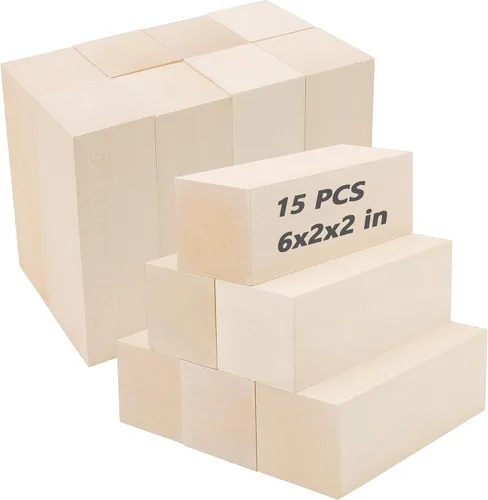 Vista 10 de JOIKIT Paquete de 4 bloques de tallado de madera de tilo de 6 x 3 x 3 pulgadas, bloques de madera suave sin terminar, bloques de tala seca al horno