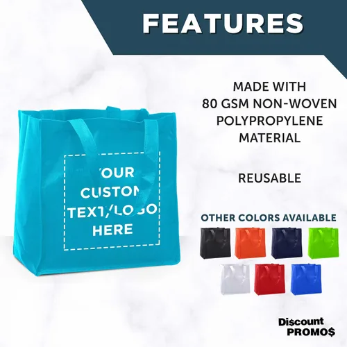 Vista 3 de DISCOUNT PROMOS Juego de 10/50/100 bolsas de tela reutilizables personalizadas, paquete a granel personalizado, plegable, lavable, bolsa de compra