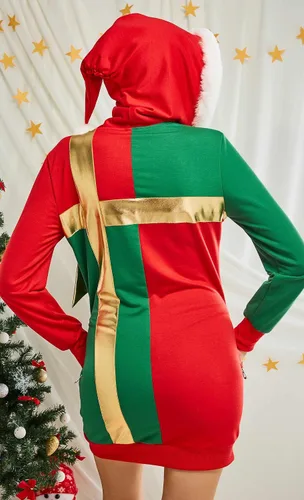 Vista 2 de haikyuu Disfraz de Navidad para mujer, vestido de Papá Noel, disfraz de elfo para cosplay, con capucha