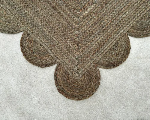 Vista 4 de Alfombra de Área de Yute Festoneada Alfombra de Yute Boho Alfombra Costera Festoneada, Gris Pardo Oscuro 2'x3' Gris topo oscuro