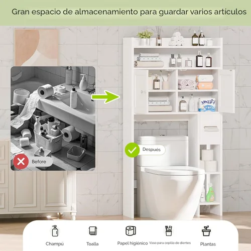 Vista 3 de MU Gabinete de almacenamiento sobre el inodoro con puertas, organizador de almacenamiento de baño de 32 pulgadas con estantes laterales, estante