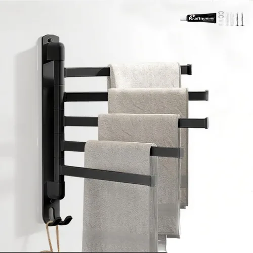 Vista 13 de Toalleros giratorios para baño/cocina, montado en la pared, sin taladro, toallero resistente con barra múltiple, barra de toalla de acero inoxidable