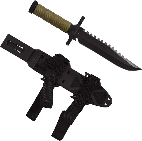 Vista 2 de Cuchillo Bowie de supervivencia táctica de 12.75 pulgadas, de hoja fija para uso práctico, duradero, con vaina