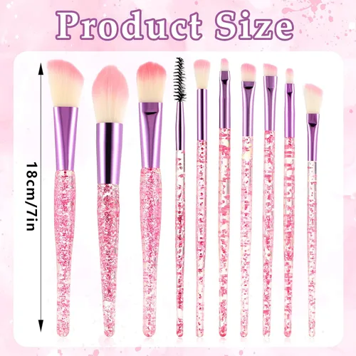 Vista 8 de WLLHYF Juego de 10 brochas de maquillaje de cristal con brillantina, corrector de base profesional, delineador de ojos, delineador de ojos, rubor