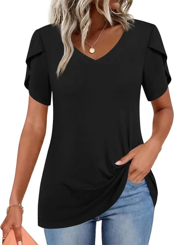 Vista 23 de CATHY 2025 - Blusas de verano para mujer, con mangas cortas, cuello en V, estilo túnica, tallas S-4XL Talla B