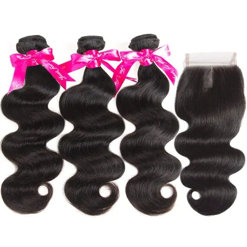 Vista 3 de Beauty Princess Cabello Humano Ondulado Corporal 3 Paquetes con Cierre Doble Trama 10A Paquetes de Cabello Brasileño con Cierre