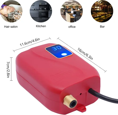 Vista 5 de Calentador de agua sin tanque Calentador de agua caliente instantáneo Mini calentador de agua caliente para cocina baño 3000 W 110 V rojo