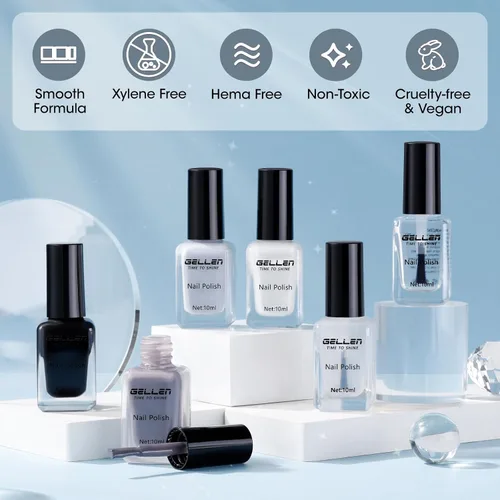 Vista 7 de GELLEN Juego de Esmalte de Uñas en 4 Colores Negro, Blanco, Gris & Base y Capa Superior, Esmalte de Uñas de Tendencia Otoño/Invierno Negro, Blanco