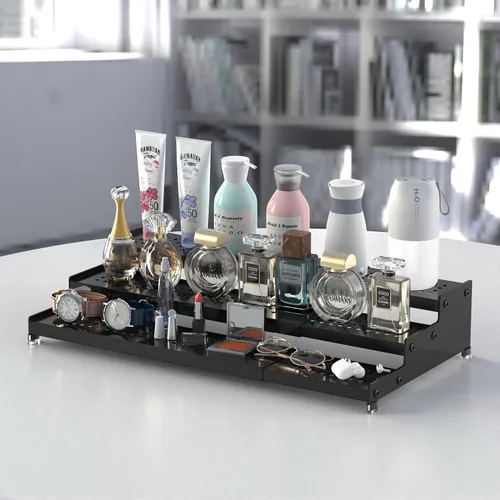 Vista 4 de Jojocross Organizador de especias de metal para gabinete, estante de almacenamiento de especias expandible de 3 niveles, ideal para armarios de Negro