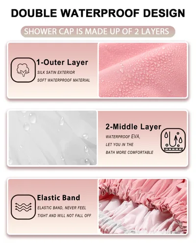Vista 11 de YIZIJIZI Gorro de ducha, gorras de ducha para mujeres reutilizables impermeables, gorras de ducha grandes de dos capas reutilizables adecuadas