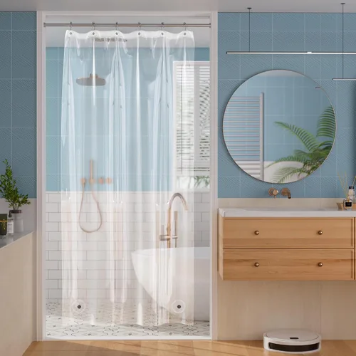 Vista 15 de Titanker Forro de cortina de ducha de plástico, 72 x 72 pulgadas, forro de ducha beige ligero de PEVA, cortinas de ducha para baño, forro de ducha