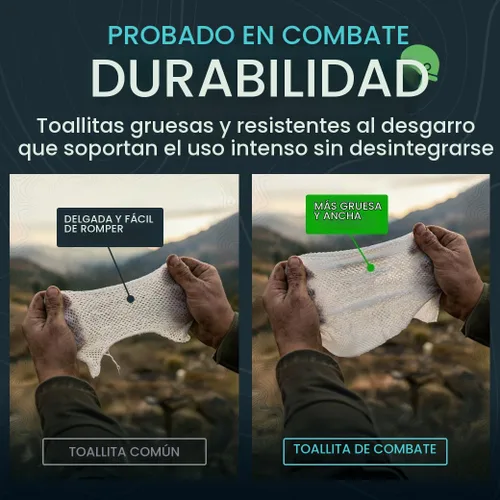 Vista 3 de Combat Wipes ACTIVE - Toallitas húmedas para exteriores, equipo de campamento extra grueso, biodegradable, limpieza corporal y de manos, paños