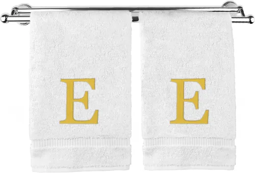 Vista 93 de Toalla de mano monogramada, regalo personalizado, juego de 2 - Toalla bordada con letra de bloque dorada - Extra absorbente 100% algodón turco