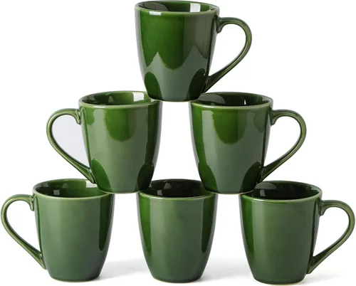 Vista 12 de vicrays Juego de tazas de café, 12 onzas, juego de 6, tazas de cerámica para hombres y mujeres, tazas esmaltadas únicas con asa para café, té