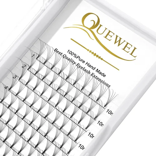 Vista 95 de QUEWEL Extensiones de Pestañas Prehechas en Ventilador, Extensiones de Pestañas Prehechas 3D de 0.07mm de Grosor, Rizado C, 8mm de Volumen